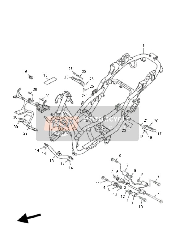 5WXF74310100, Voetsteun Achter 1, Yamaha, 3